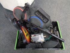 A Guitar Hero drum kit and guitar,