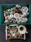 A crate and a box containing antique and later ceramics to include Toby jug, Lilliput cottages ,