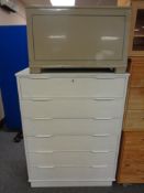 A mid century Scandinavian painted six drawer chest together with a painted blanket box