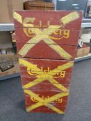 Three vintage brewery crates Carlsberg advertising