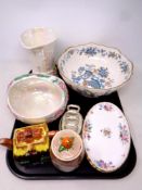 A tray of Maling lustre basket Minton Marlow oval porcelain plates,