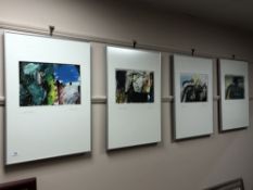 Four continental over painted prints depicting abstract studies 51cm x 70cm (4)