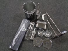 A box containing Next Harper bathroom accessories to include soap dispensers, bins,