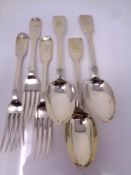 3 silver dessert spoons together with 3 silver dessert forks, 302g.