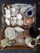 Two crates of ceramics, Austrian hand painted vase, Indian tree china,