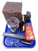 A tray of Nespresso coffee set, airator, cork screw,