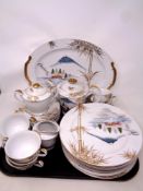 A quantity of mid century Japanese gilded tea and dinner ware, oblong meat plate,