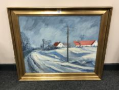 Continental school : farm buildings in snow,
