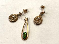 An Opal set pendant together with a pair of Pearl set earrings.