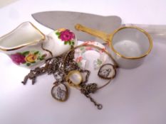 A small quantity of costume jewellery, cake slice, china boot etc.