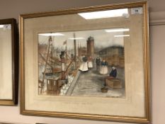 Jos P Crone : North Shields Fish Quay, watercolour, signed, dated 1977, 24 cm x 33 cm, framed.
