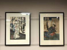 Twentieth Century Japanese School : Interior Scene with Geisha in Flowing Robes, woodcut in colours,