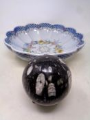 A Portuguese scalloped edge bowl with hand painted floral decoration, marks to base,