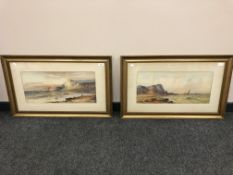 William Henry Earp (1831 - 1914) : Two Figures on a Rocky Beach with Fishing Boats and White Cliffs