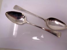 Two Georgian Newcastle silver serving spoons (hallmarks rubbed) CONDITION REPORT:
