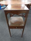 An early Victorian mahogany square washstand fitted a drawer