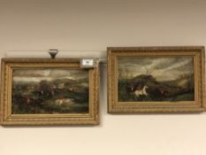 Nineteenth Century School : Hunting Scene, oil on board, indistinctly signed, 17 cm x 27 cm,