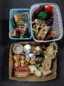 Two baskets and a box containing a quantity of Eastern pottery,