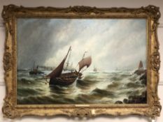 Bernard Benedict Hemy (1845 - 1913) : A Fishing Boat Coming In on a Full Swell, oil on canvas,