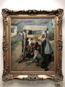 Ralph Hedley (1848 - 1913) : Ding Dong Bell, oil on canvas, 64 cm x 52 cm, framed.