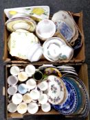 Two boxes containing antique and later ceramics to include wall and cabinet plates,