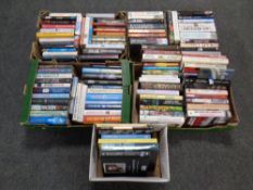 Five boxes containing signed books to include Michael Buerk, Melvin Bragg, Jeremy Vine, Alan Wicker,