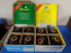 Two sets of Henselite lawn bowls (boxed)