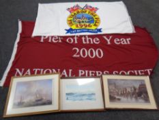 Two Pier of the Year flags together with three colour prints : Tyne Bridge,