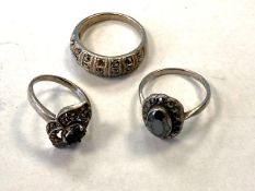 Three Silver Marcasite rings.