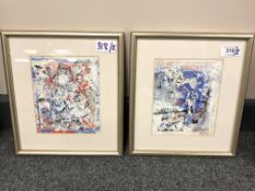 Antoni Sulek (1951-1988) : Abstract Study with Face, watercolour and oils, signed, 16 cm x 13 cm,