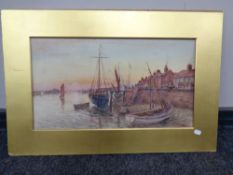 An F Fitch watercolour of a harbour scene in gilt mount