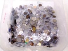 A tub of a large quantity of antique and later coins to include French, Belgian, Italy, Sweden etc,