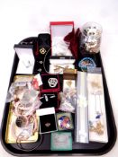 A tray containing a quantity of costume and silver jewelry