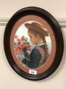 Thomas Ryan (Contemporary) A young girl in a straw hat holding a bunch of poppies, watercolour,