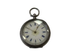 A continental silver and enamel fob watch