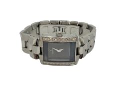 A stainless steel Movado wristwatch set with twenty diamonds, approx.