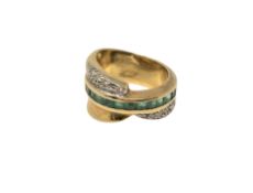 An 18ct gold emerald and diamond ring, size N CONDITION REPORT: 11.