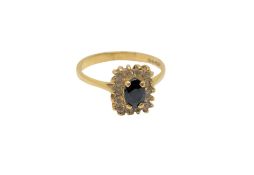 An 18ct gold sapphire and diamond ring, size O/P.