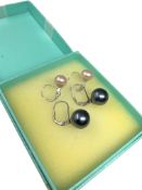A pair of 14ct white gold pearl earrings,