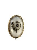 A gold hardstone brooch set with garnet and pearls