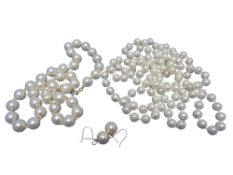 Two costume pearl necklaces and an earring