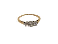 An antique 18ct gold three stone diamond ring, approx. 0.