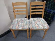 Six pine ladder backed dining chairs