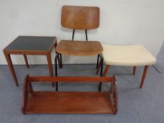 A mid 20th century teak wall shelf, occasional table,