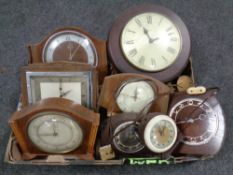 A box of 20th century and later mantel clocks, alarm clock,