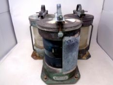 Three vintage galvanised metal ship's lamps
