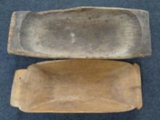 Two antique farmhouse dough troughs
