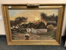 Continental school, figures in a farm yard, oil on canvas,