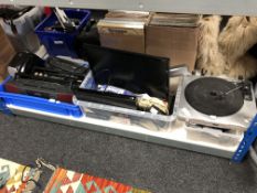 Three crates of electricals - radio/CD/cassette players, LG Blu Ray, Acer 22 inch LCD monitor,