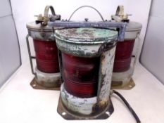 Three vintage galvanised metal ship's lamps